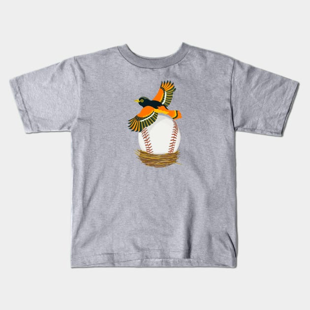 Play Ball! Oriole Baseball Egg in Nest Kids T-Shirt by BullShirtCo